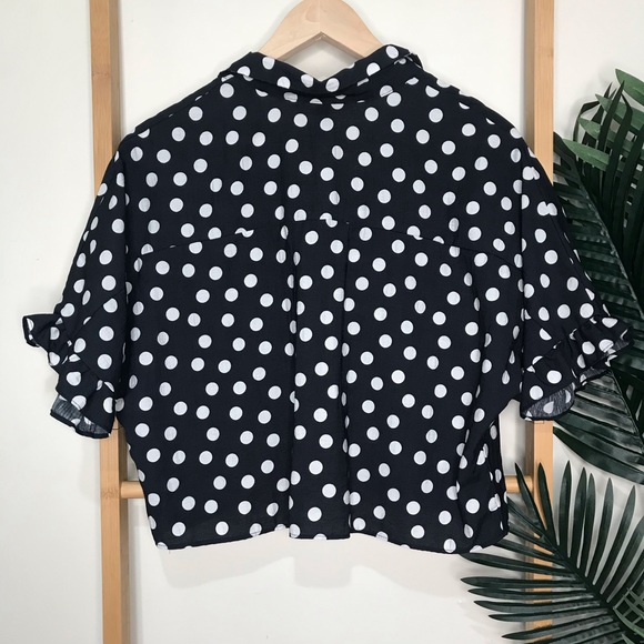 SOLD Zara Navy Dot Print Boxy Crop Shirt Top XS - Picture 2 of 11